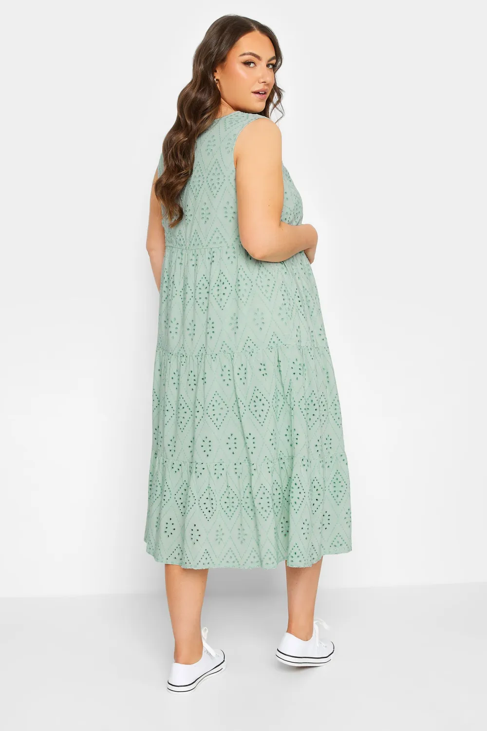 BUMP IT UP MATERNITY Curve Sage Green Broderie Anglaise Tiered Midi Dress