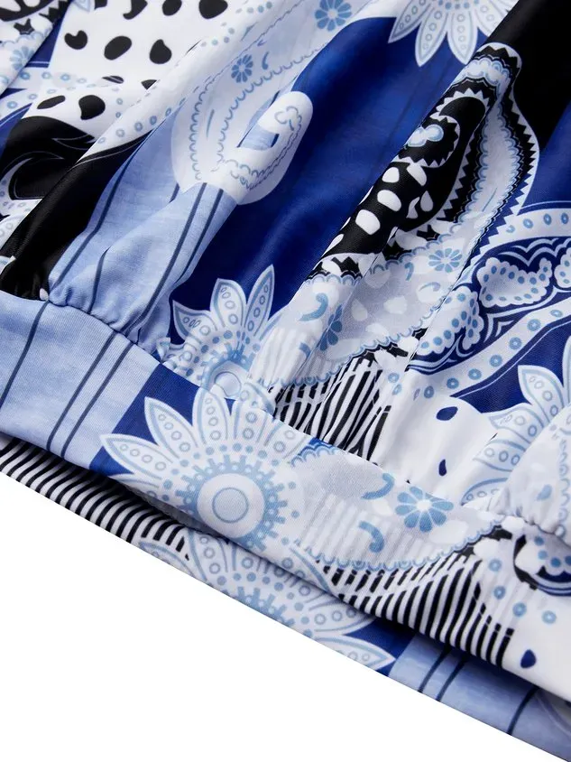 Vacation Ethnic Printing Scoop Neck Tankinis Two-Piece Set