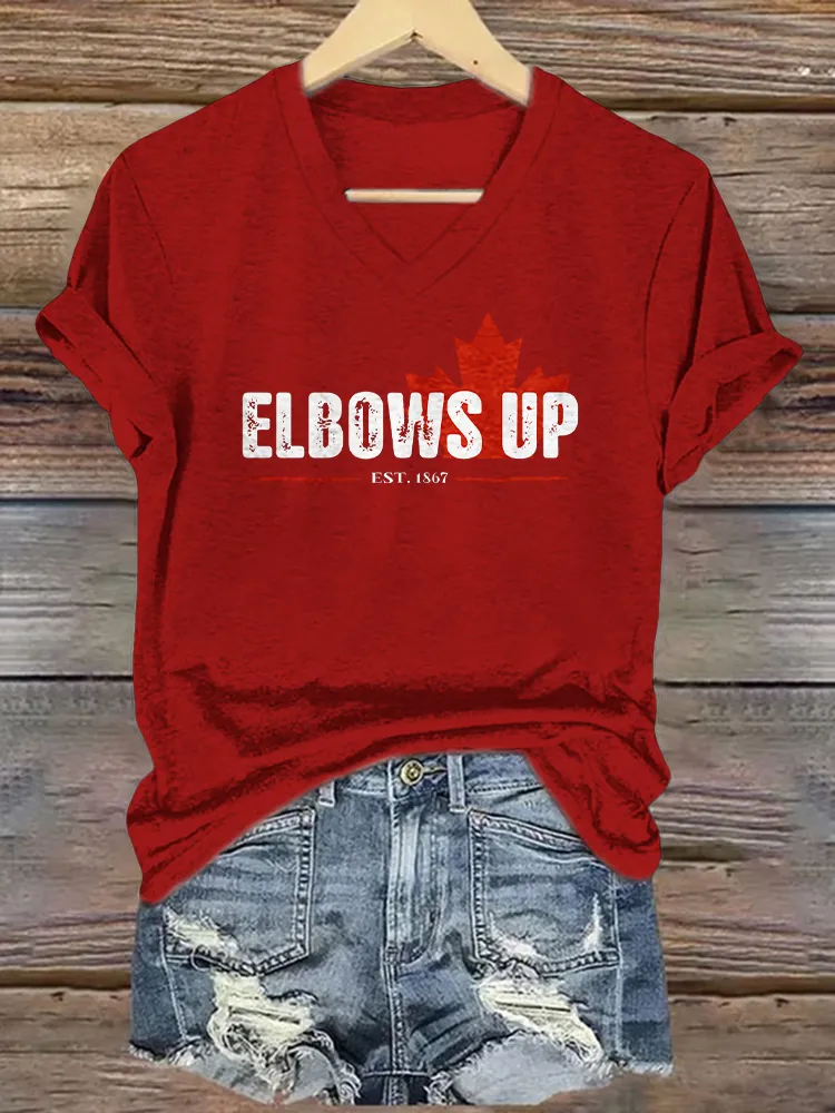 Women's Elbows Up Short Sleeves V-Neck Pure Cotton T-Shirt