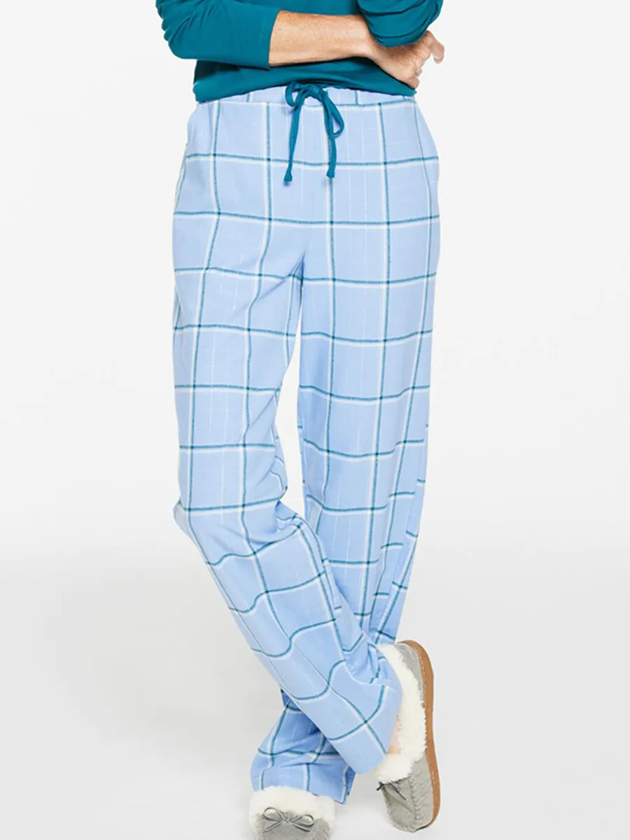 Women'S Casual Blue Plaid Drawstring Pajama Set