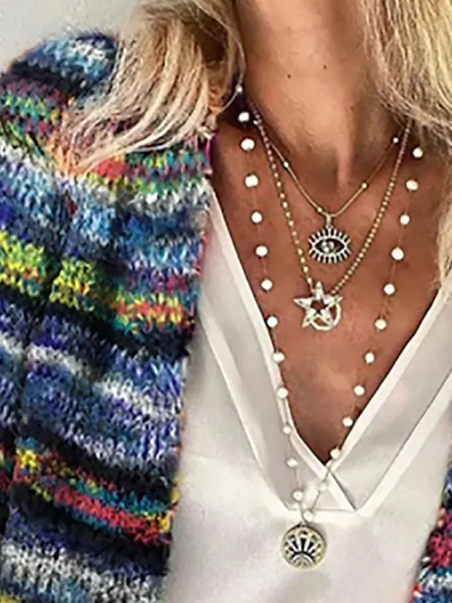 Women's Casual Jacket Warm Breathable Outdoor Daily Wear Vacation Going out Print Open Front Collarless Active Casual Comfortable Street Style Stripes Regular Fit Outerwear Long Sleeve Winter Fall