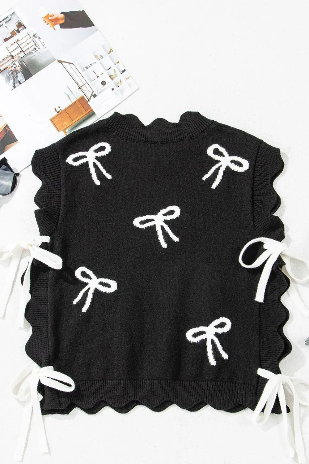 Bow Simple Temperament Fit versatile black  Knit Sweater