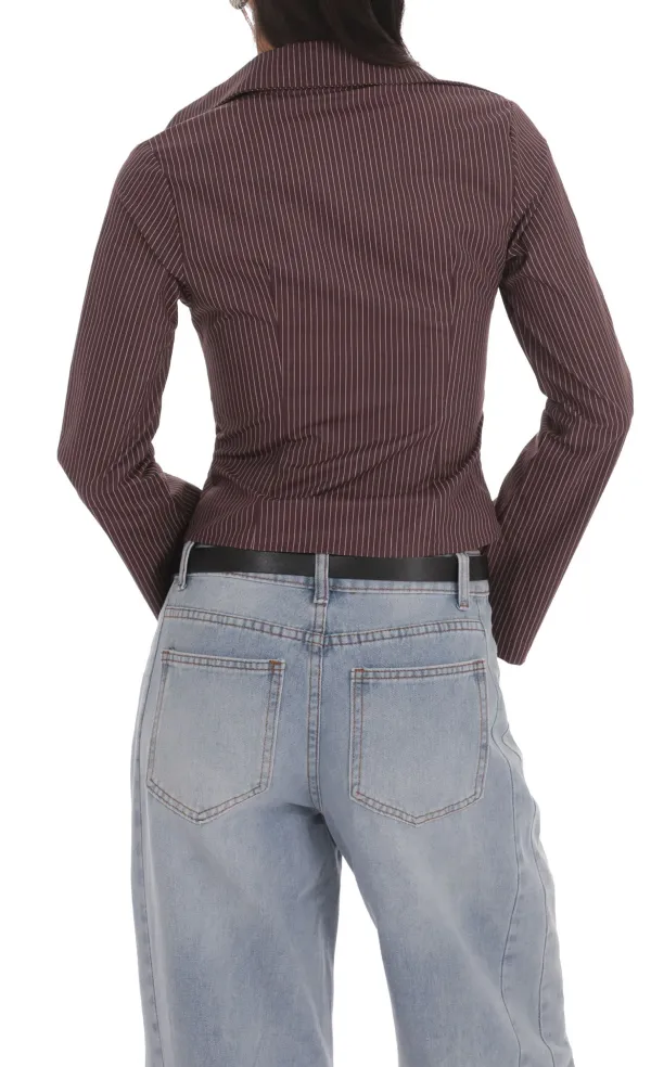 Pinstripe Button-Up Shirt in Brown