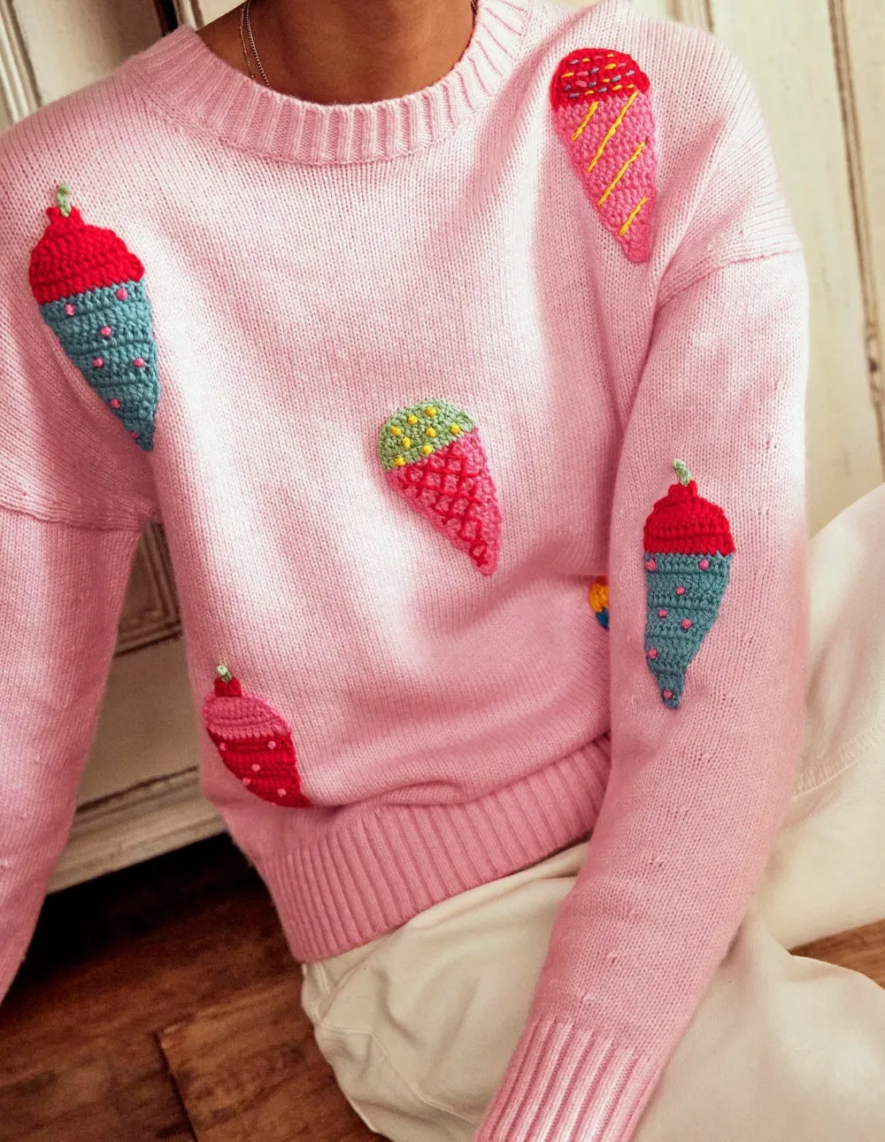 Soft Pink Embroidered Sweater