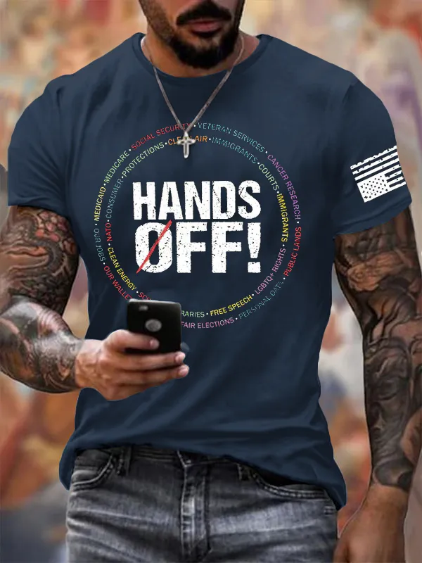 Men'S Retro Hands Off Protest Print T-Shirt