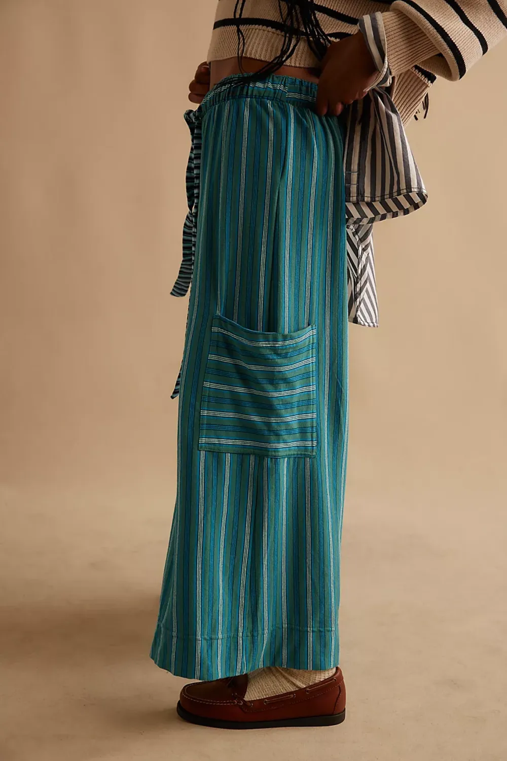 Striped Drawstring Wide Leg Pants