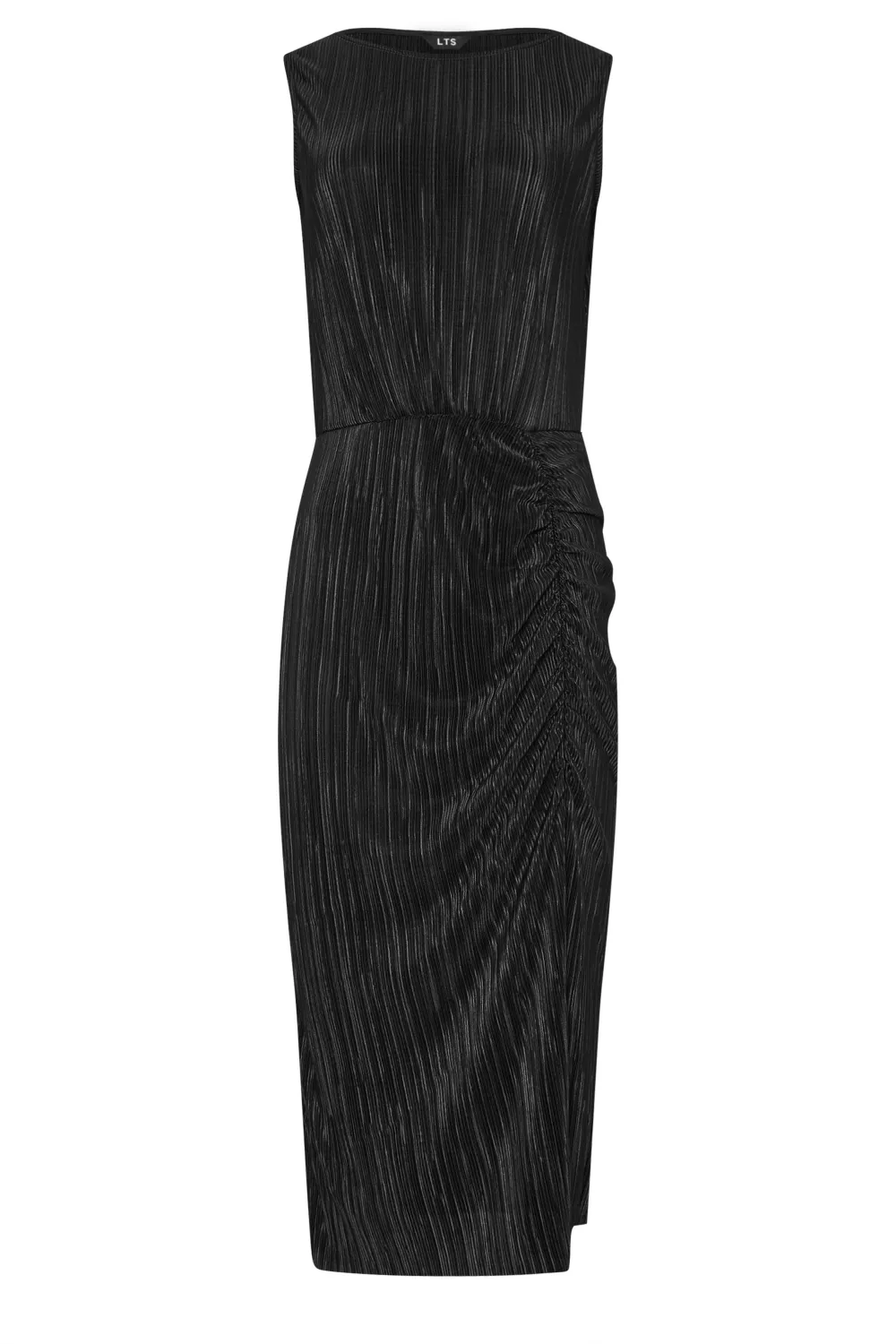 LTS Tall Black Plisse Sleeveless Midi Dress