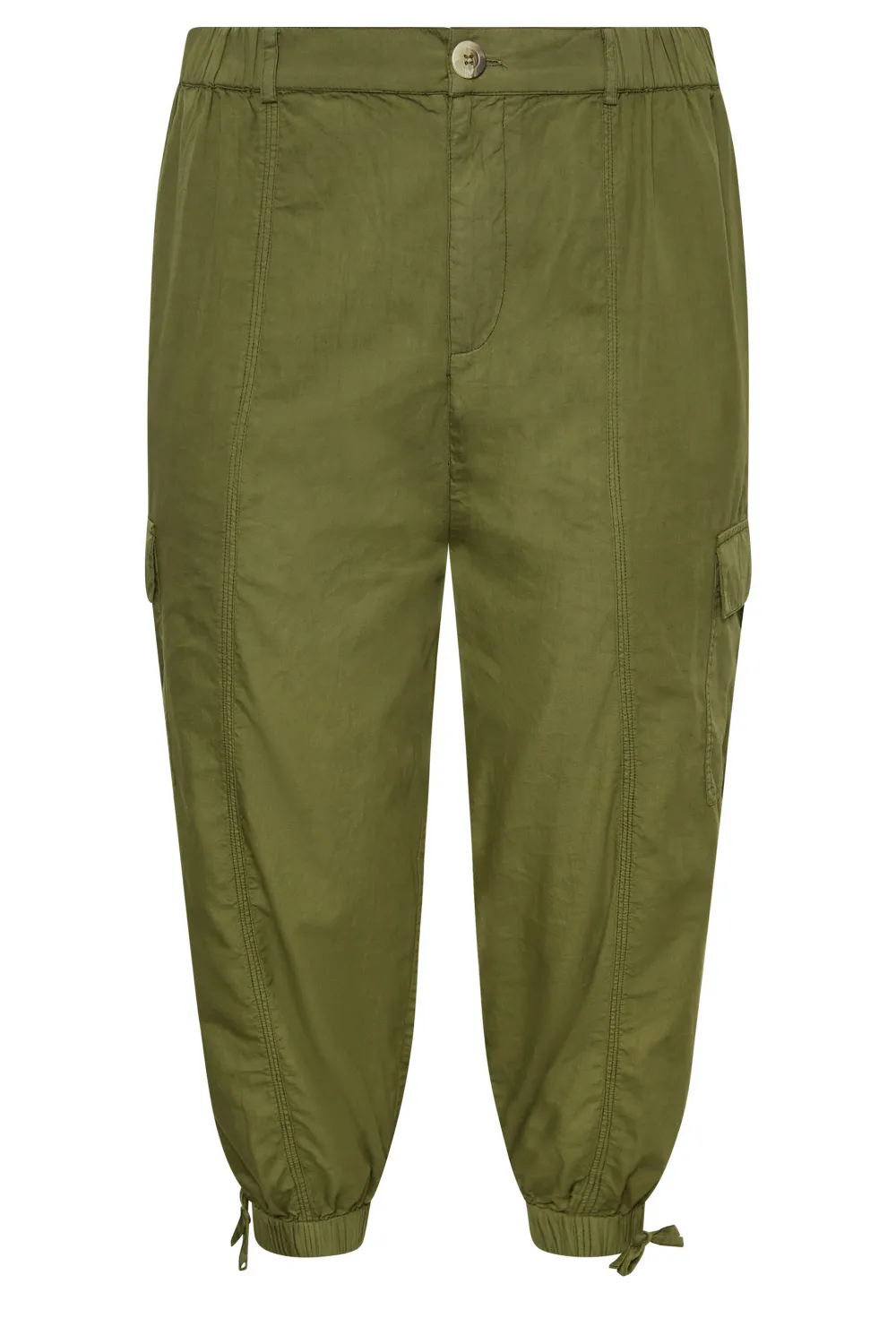 YOURS Curve Khaki Green Cropped Cargo Trousers