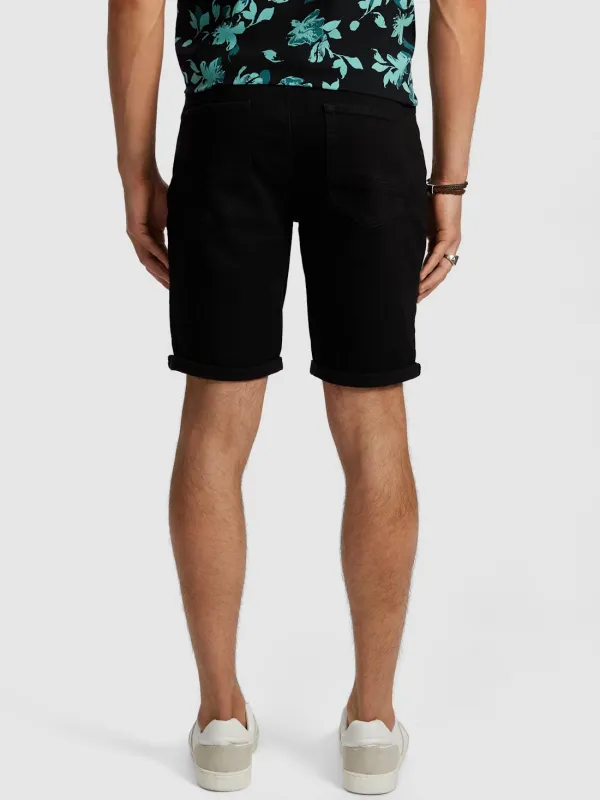 Black Drawstring Waist Linen Short