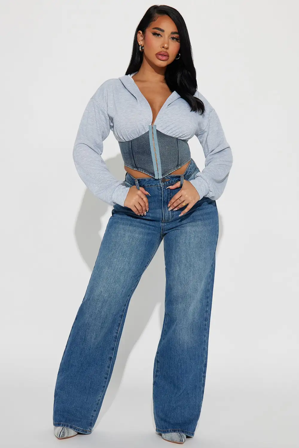 Autumn Favorite Corset Hoodie - Heather Grey