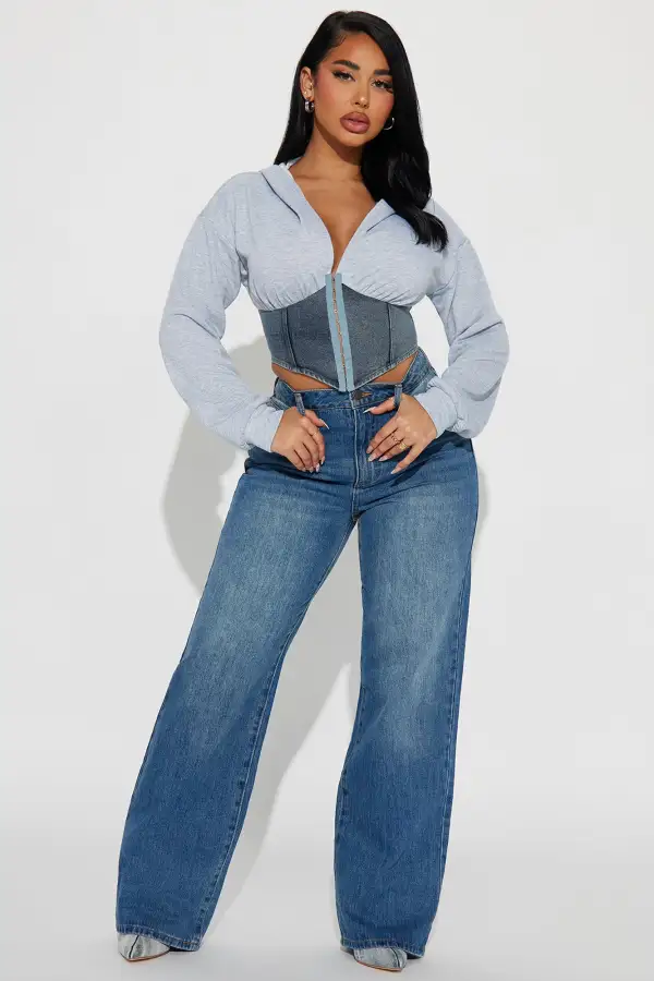 Autumn Favorite Corset Hoodie - Heather Grey