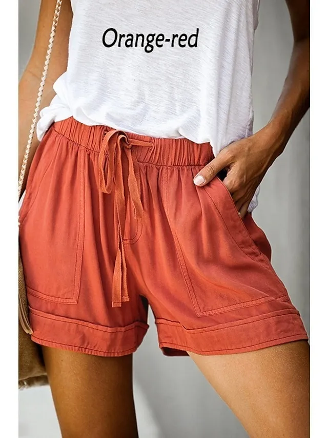 Women's Basic Essential Casual Shorts Wide Leg Baggy Pocket Short Daily Holiday Micro-elastic Simple Cotton Blend Lightweight Outdoor Mid Waist Light Blue Wine Red Pink ArmyGreen Orange & Red