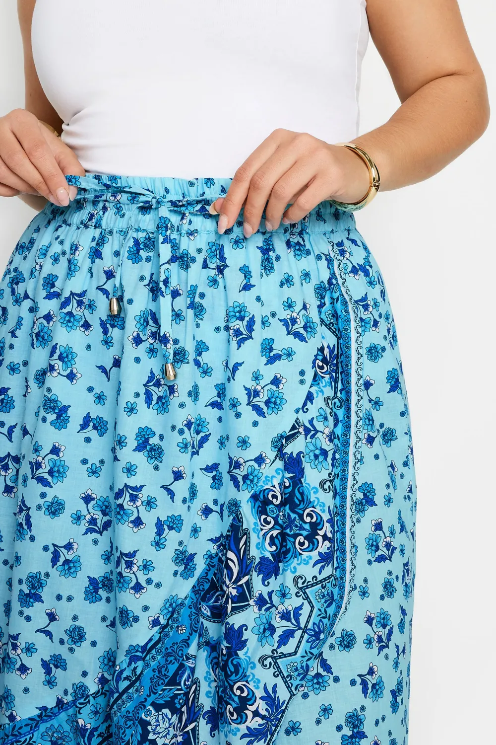 YOURS Curve Blue Floral Print Wrap Skirt
