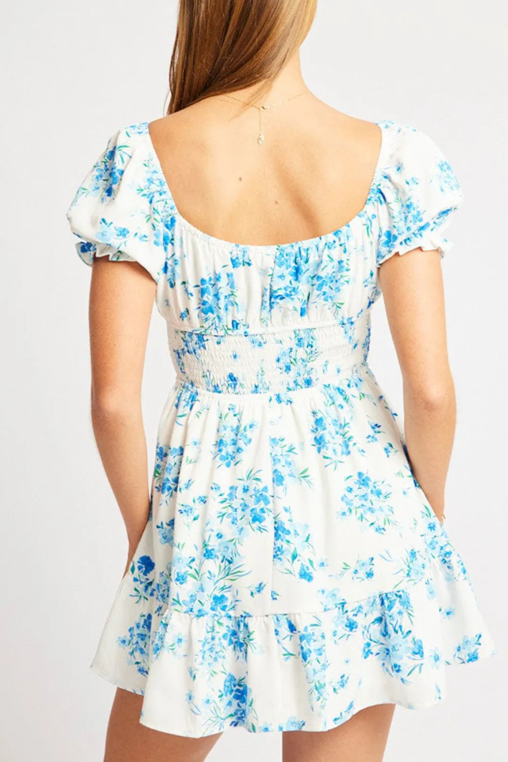 Blue Floral Fit And Flare Dress Mini