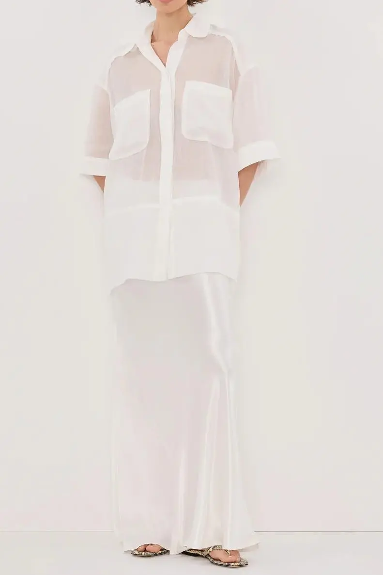 WHITE SATIN MAXI SKIRT