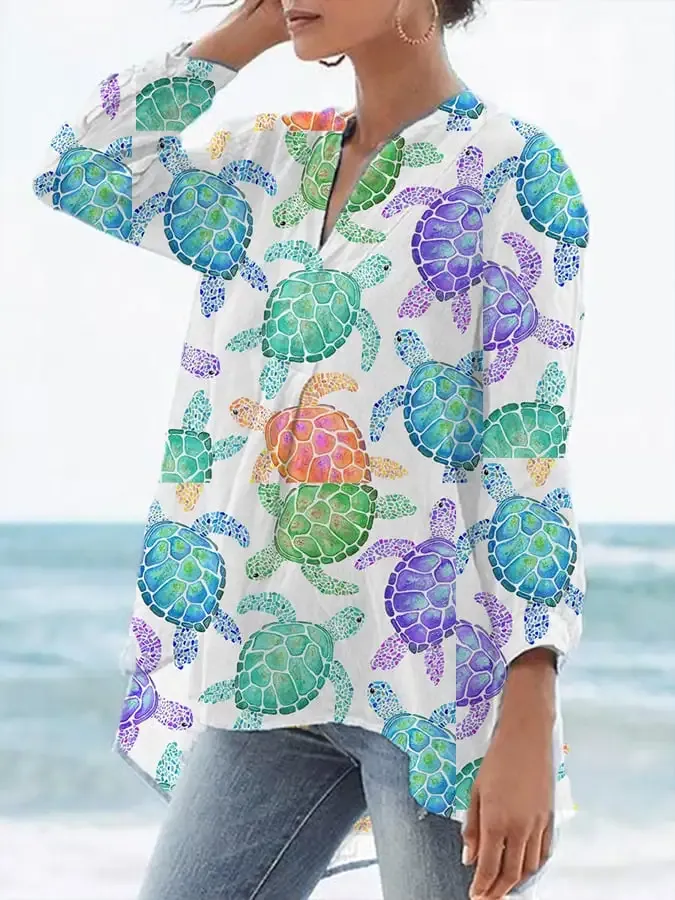 Turtle V Neck Casual Ladies Top