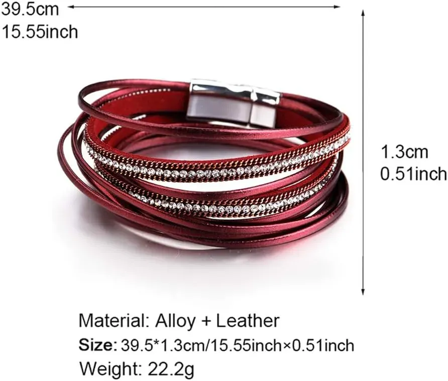 Fesciory Leather Wrap Bracelets for Women, Boho Leopard Multi-Layer Crystal Beads Cuff Bracelet Jewelry