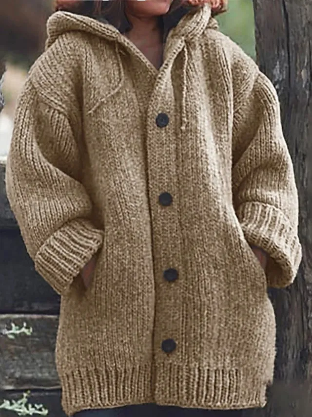 Women's Plus Size Winter Coat Coat Button Pocket Solid Color Outdoor Causal Long Sleeve Hooded Regular Winter Fall Green Black Blue L XL XXL 3XL 4XL