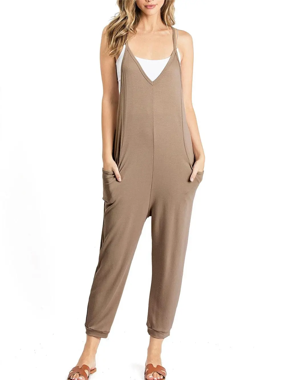 Taupe Sleeveless Loose - Fit Jumpsuit