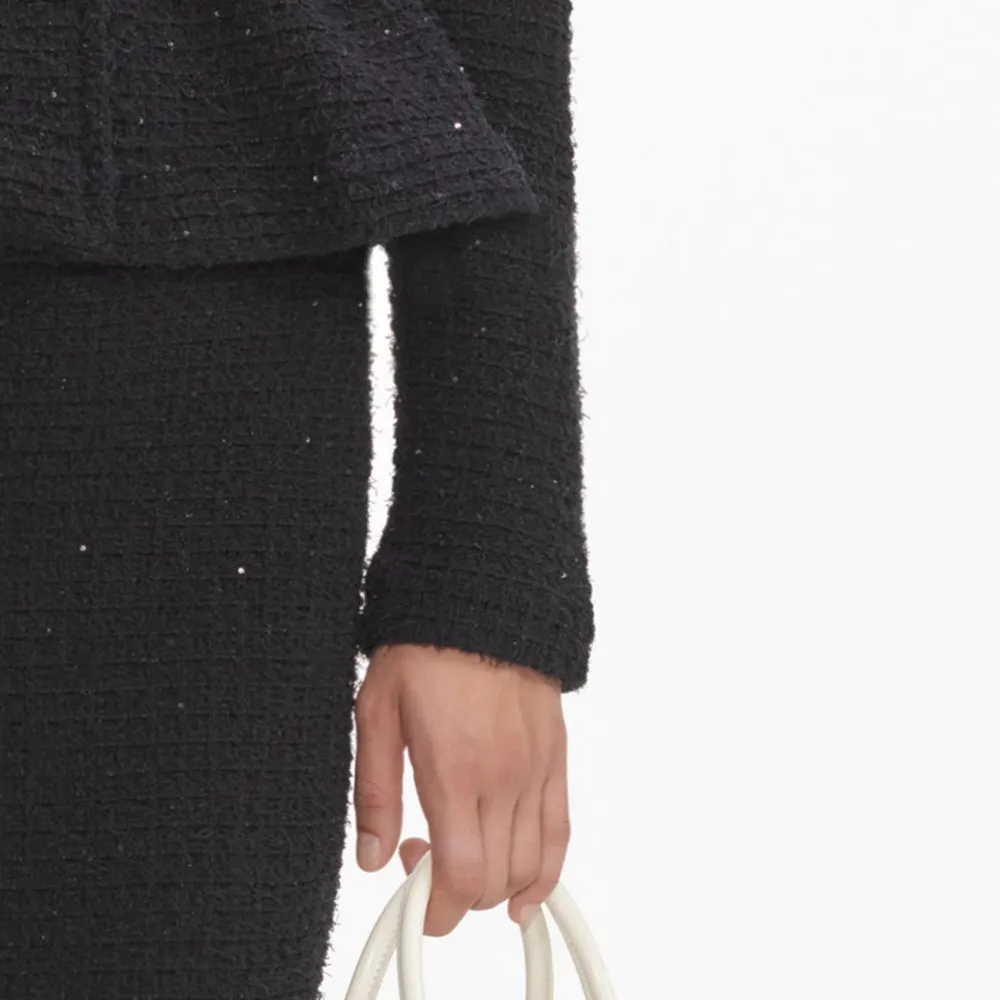 Black Textured Knit Peplum Midi Dress