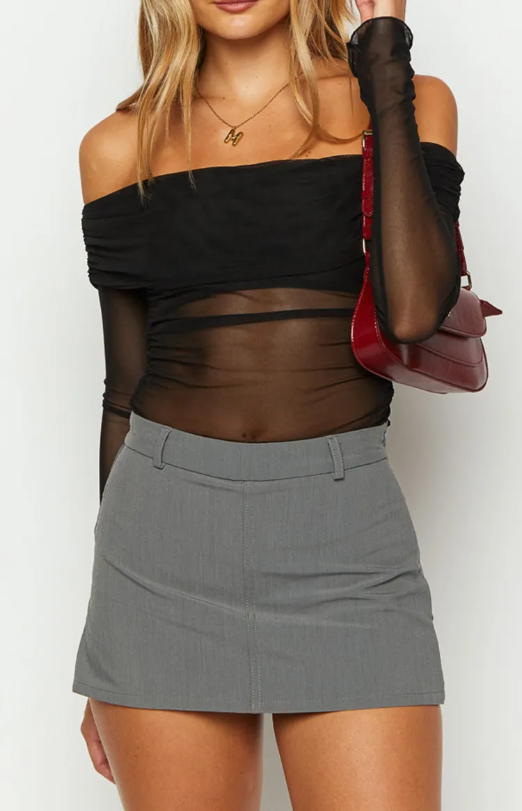 Gray Ribbed Mini Skirt