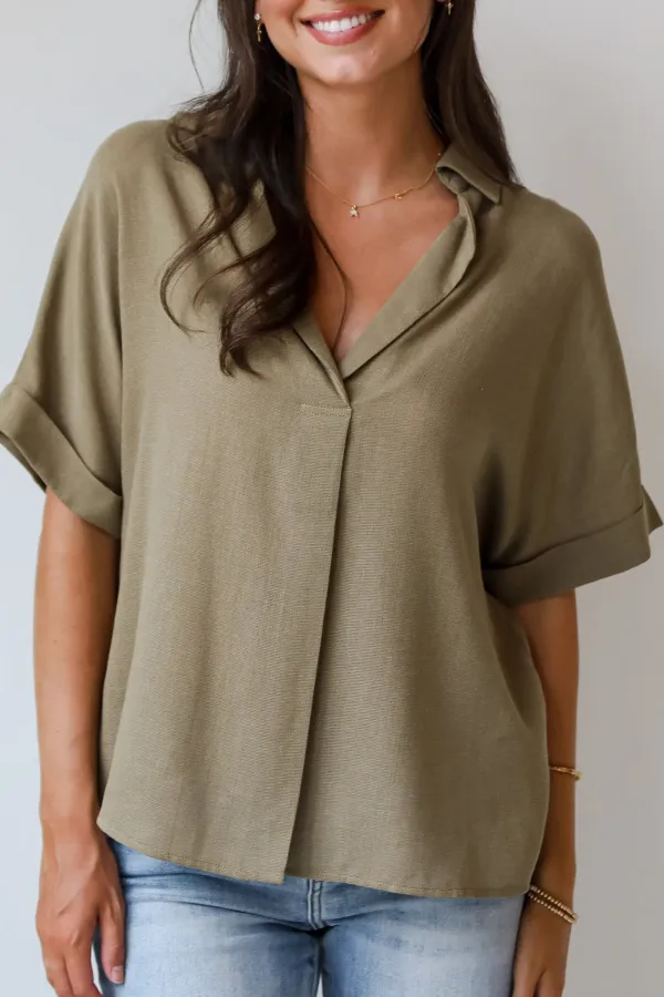 Breezy Fascination Olive Blouse
