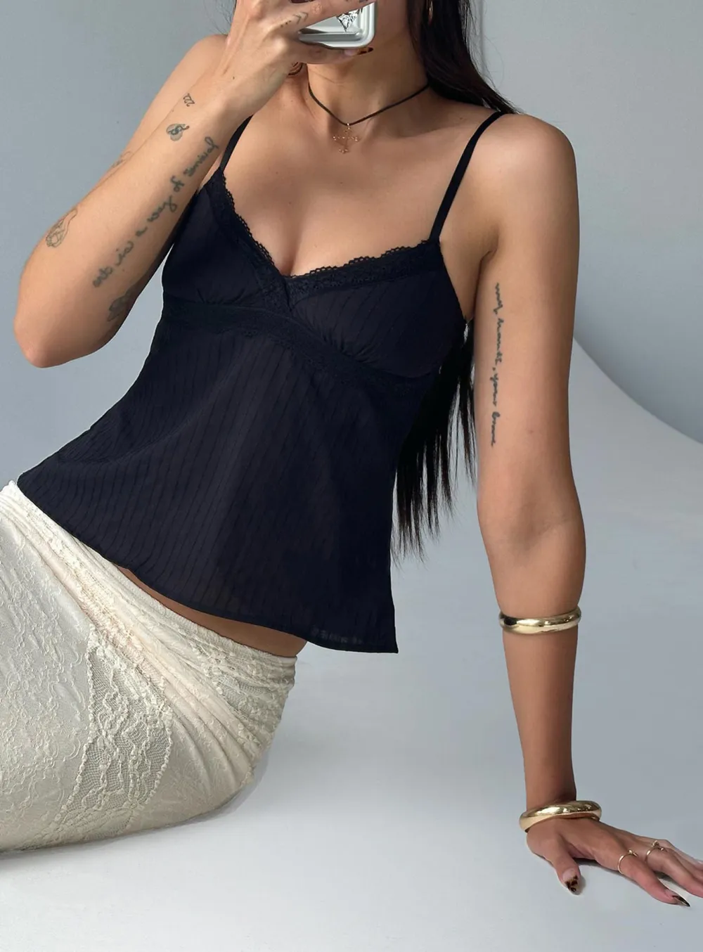 V-Neck Black Lace Trimmed Cami