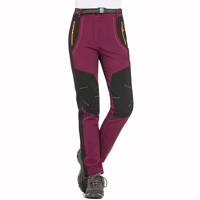 Women's Fleece Lined Pants Waterproof Hiking Pants Black Trousers Softshell Pants Winter Outdoor Thermal Warm Windproof Lightweight Elastic Waist Bottoms Army Green Burgundy Orange Camping