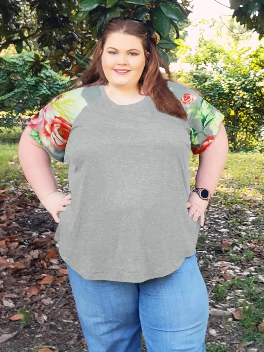 HDLTE Womens Plus Size Tops Floral Bell Sleeves Blouses Summer Crewneck Tunic Loose Casual T Shirts