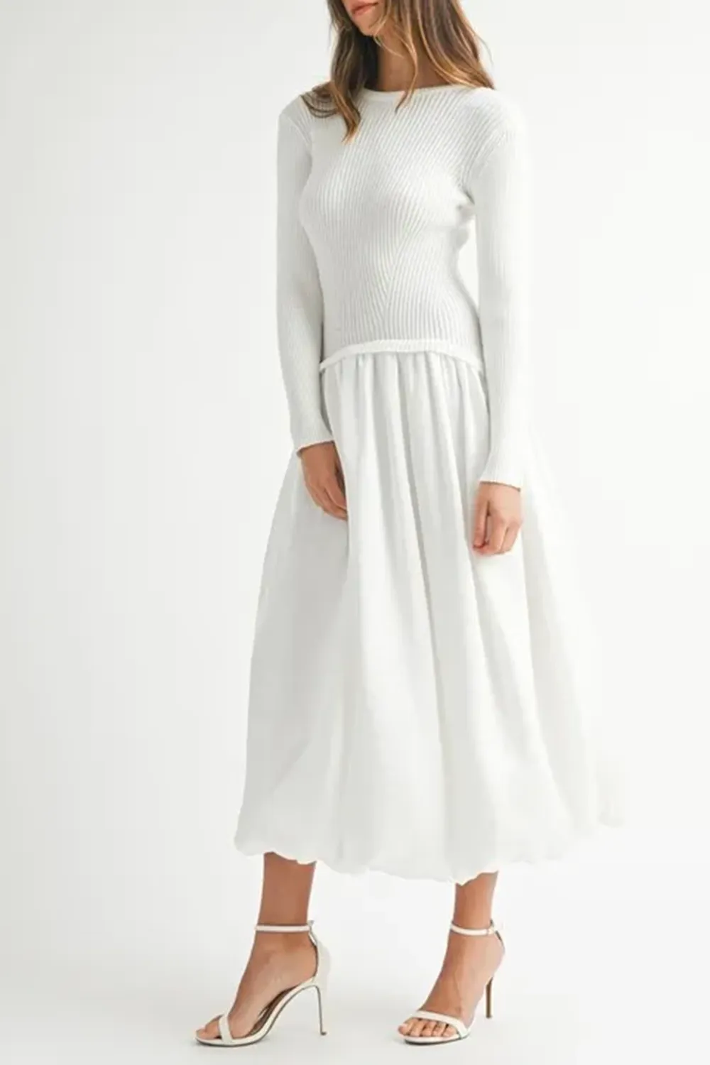 White Minimalist Slimming Temperament Sweater Dress
