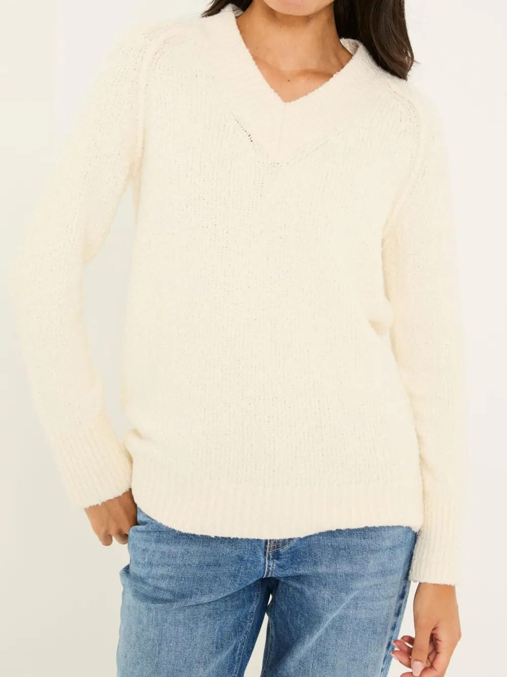 Ivory Bonnie Boucle V-Neck Jumper