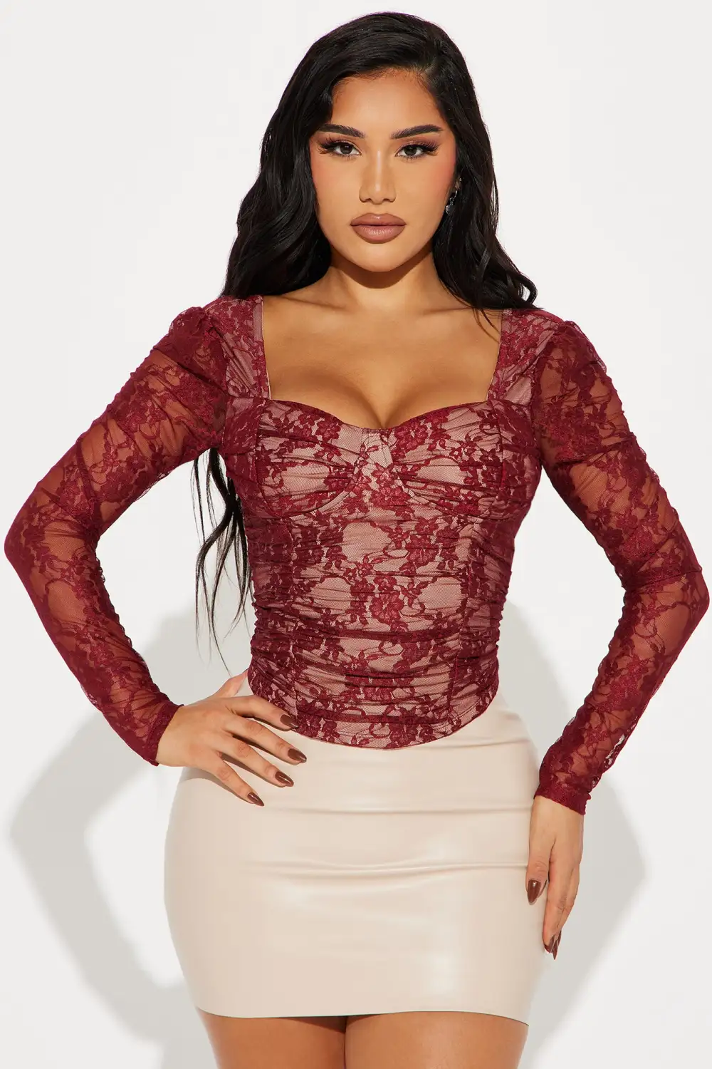Luna Lace Corset Top - Burgundy