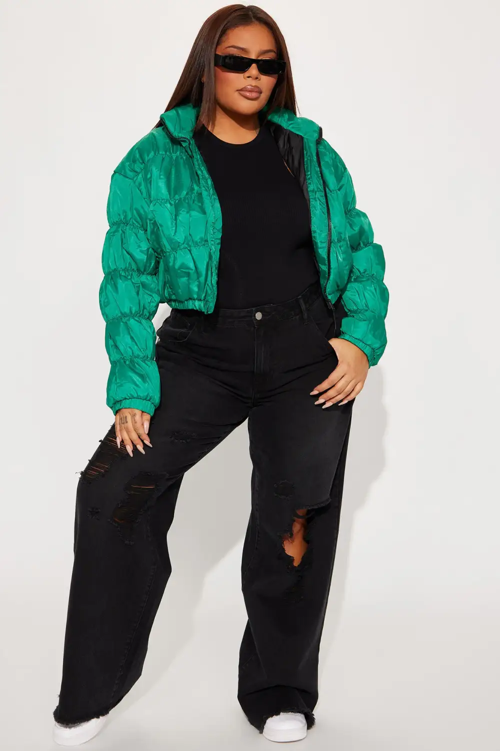 We're On The Go Cropped Puffer Jacket - Kelly Green