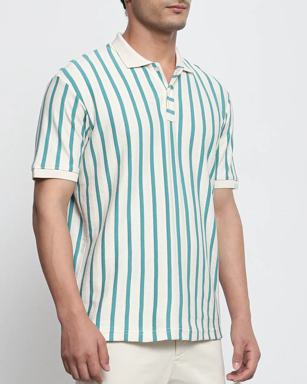 Daily Simple Teal Striped Textured Polo Shirt