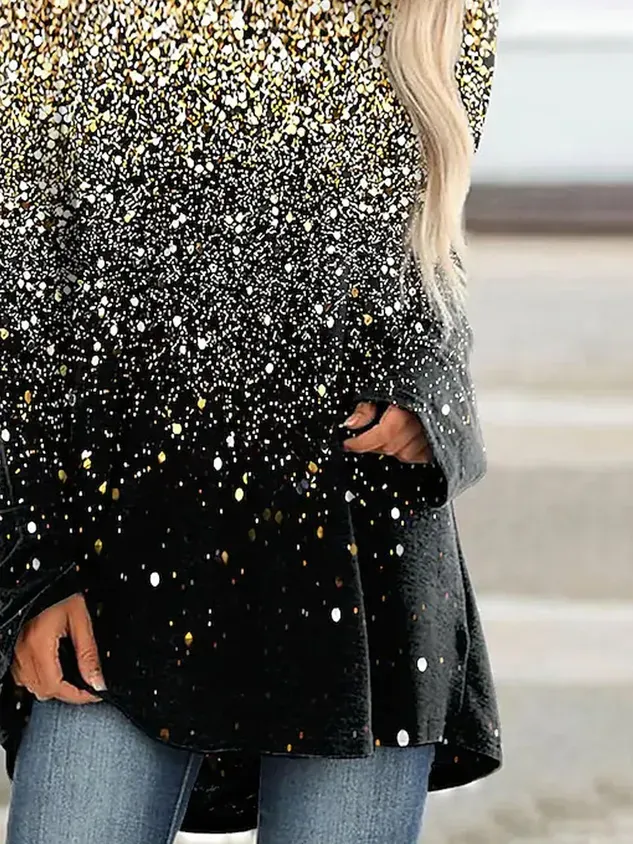 Crew Neck Long Sleeve Abstract Regular Micro-Elasticity Loose Shirt For Women