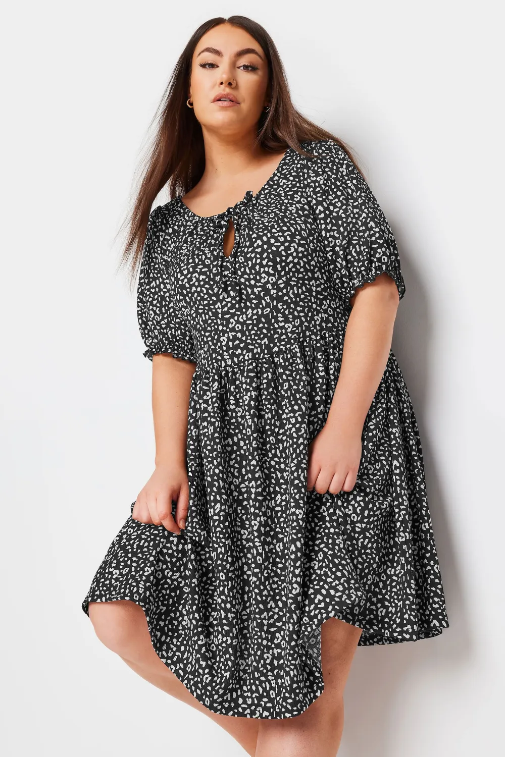 YOURS Curve Black Leopard Print Textured Mini Dress