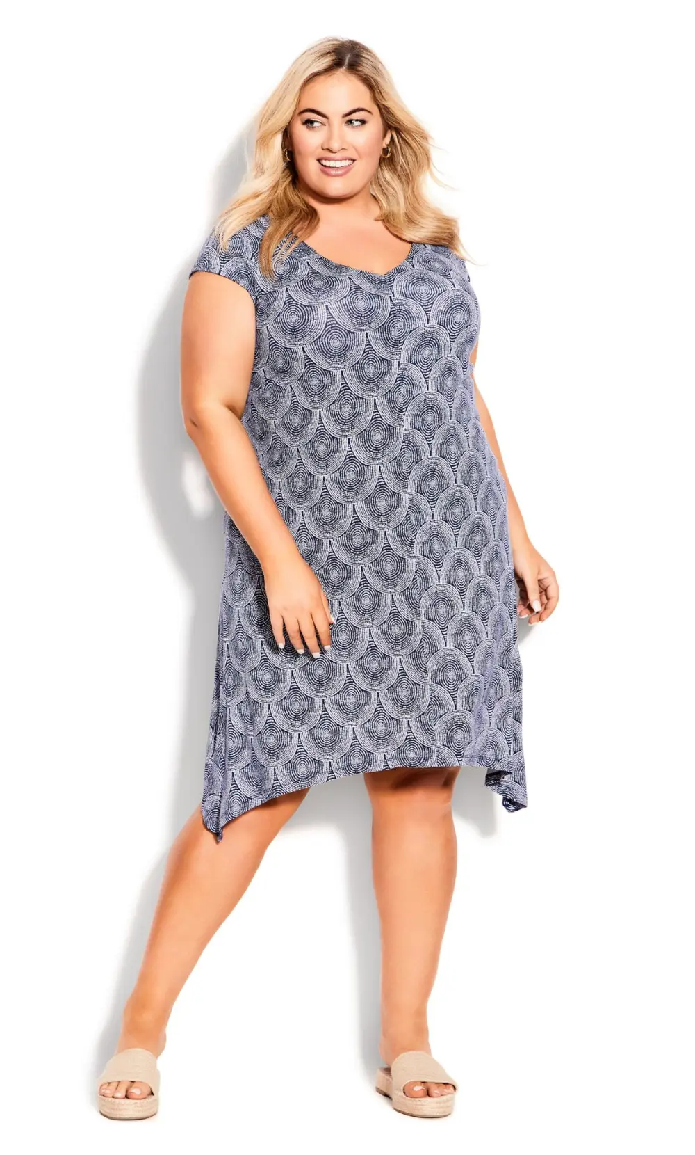 Evans Navy Blue Circle Print T-Shirt Dress