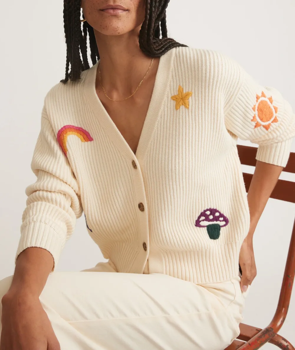 Embroidered Button-up Cropped Cardigan