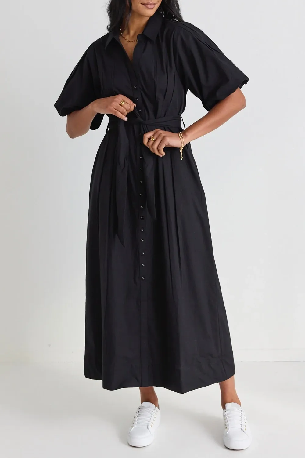 Belted Short - Sleeve Maxi Dress