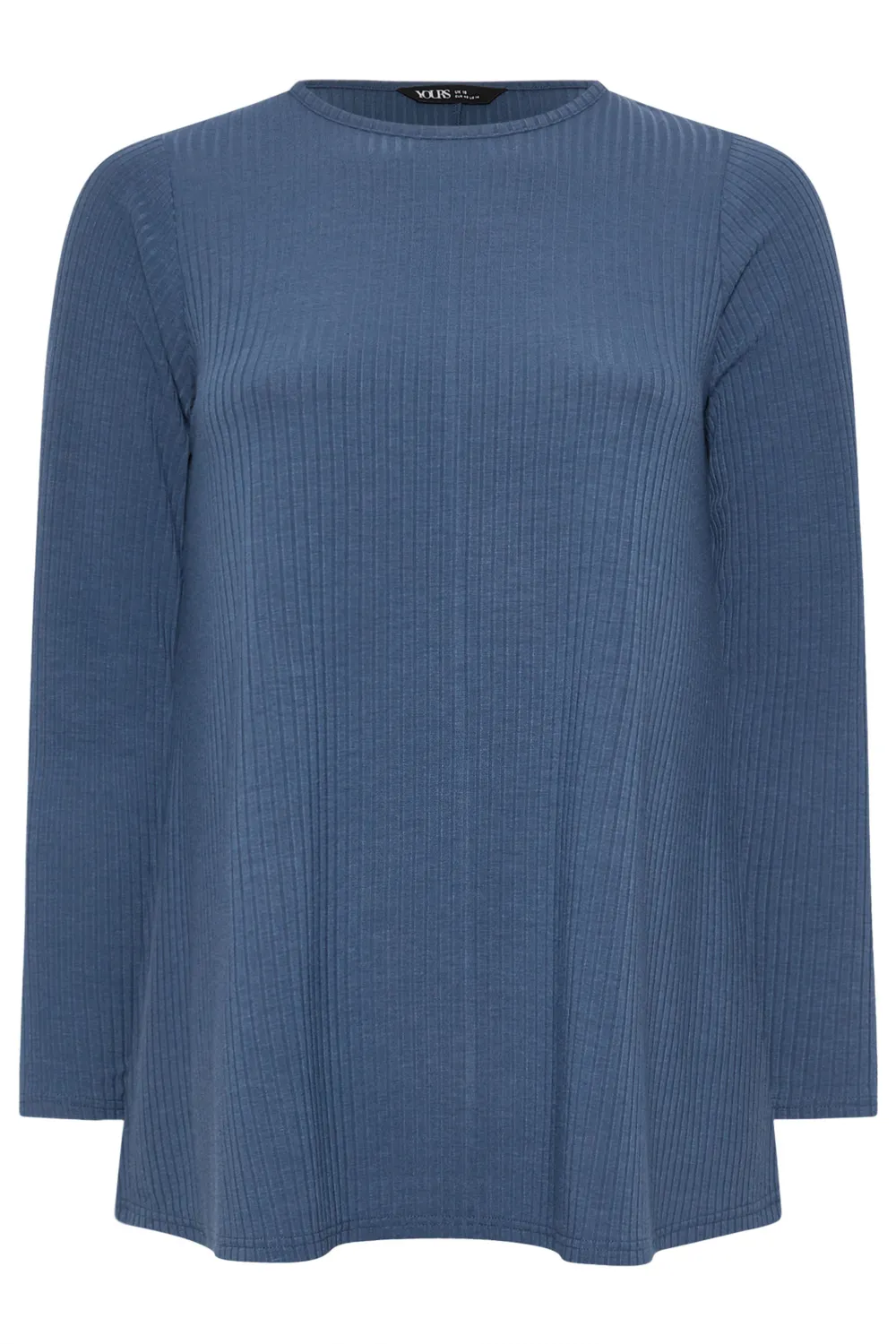 YOURS Curve Black Long Sleeve Ribbed Swing Top