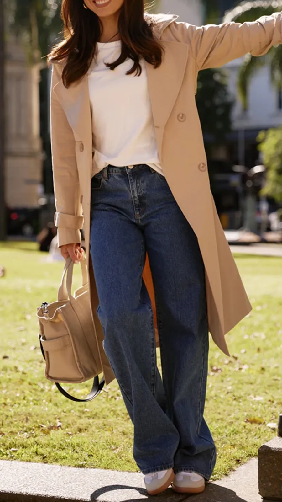 Beige Long Trench Jacket