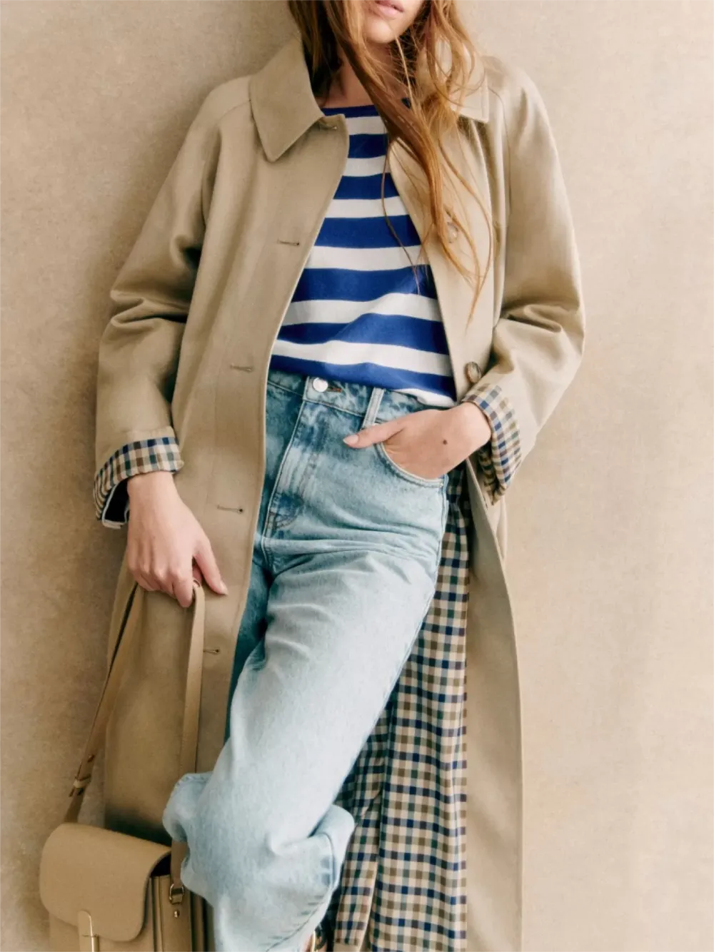 Khaki Trench Coat with Buttons