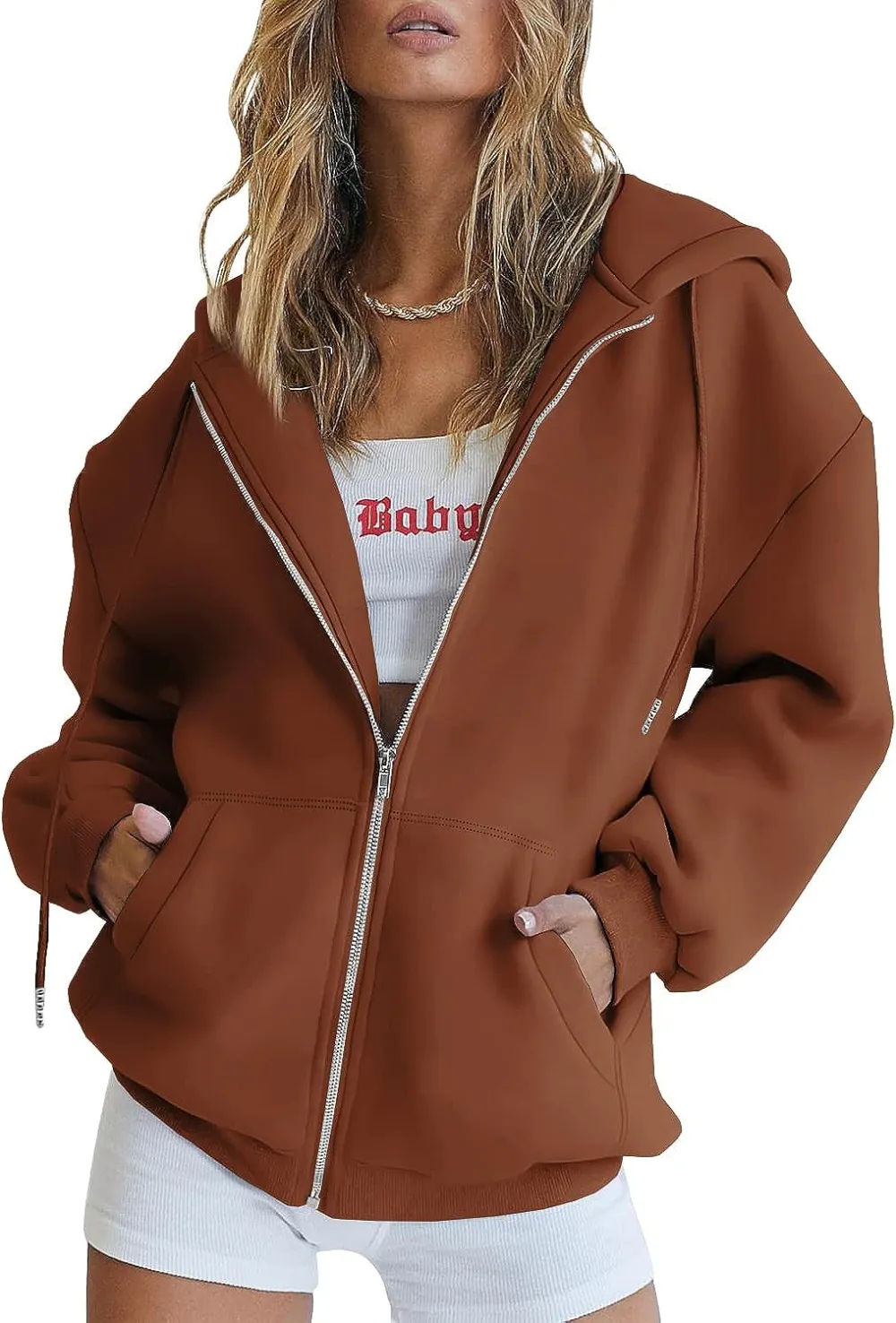 Women's Cute Hoodies Teen Girl Fall Jacket Oversized Sweatshirts Casual Drawstring Zip Up Y2K Hoodie with Pocket