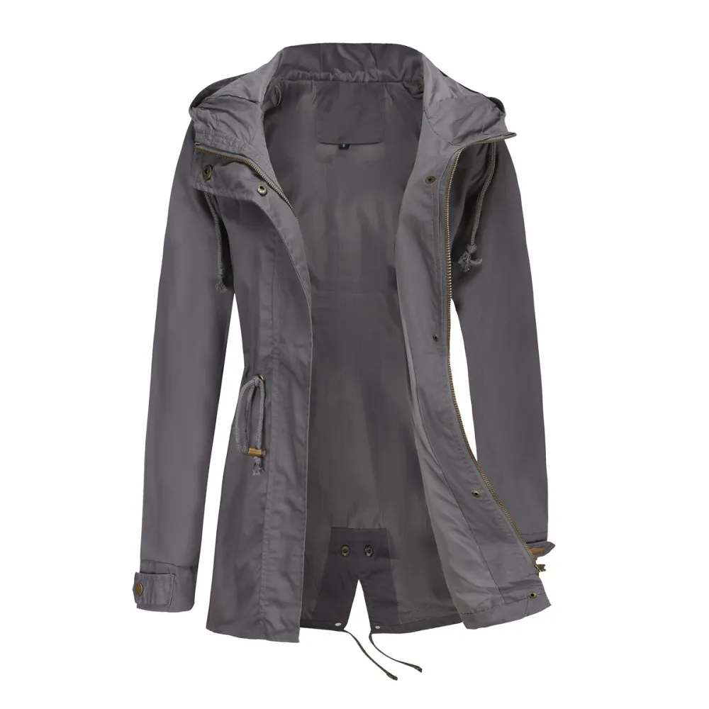 Adjustable waist hooded women jacket