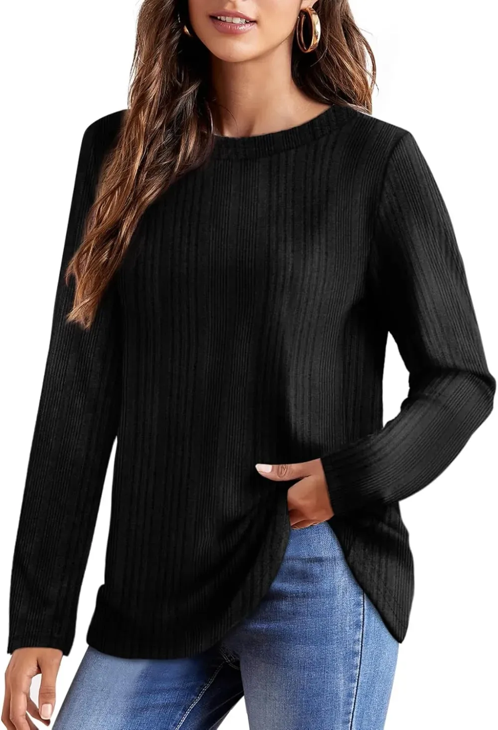 OFEEFAN Long Sleeve Shirts for Women Lightweight Crew Neck Casual Tunic Tops