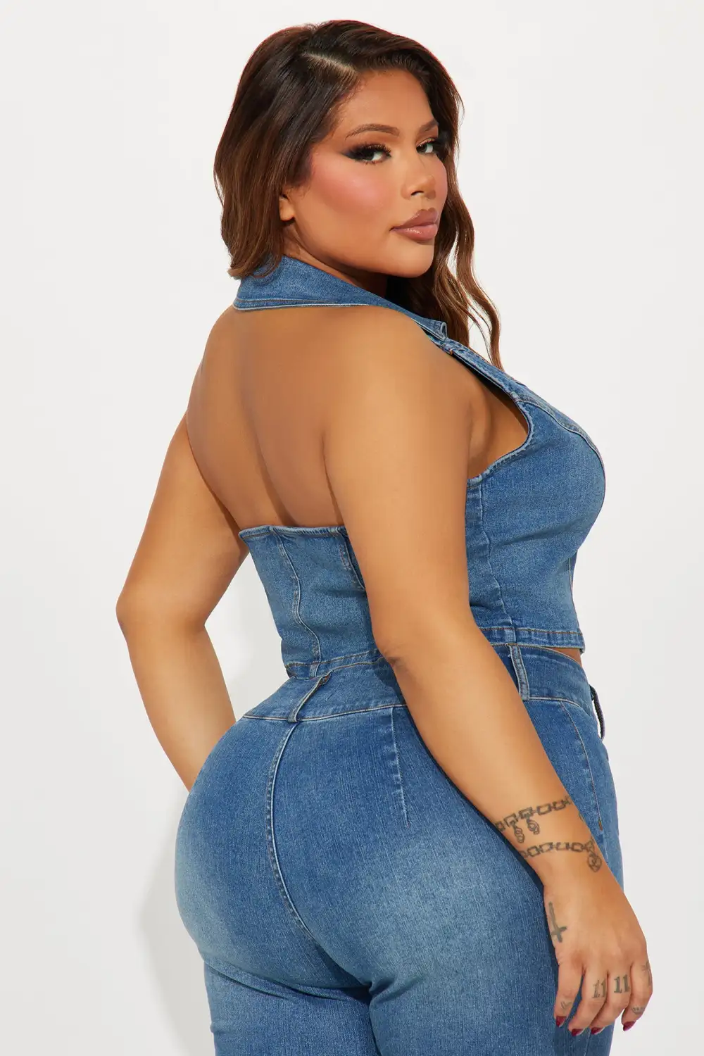 In Your Head Stretch Denim Halter Top - Medium Wash