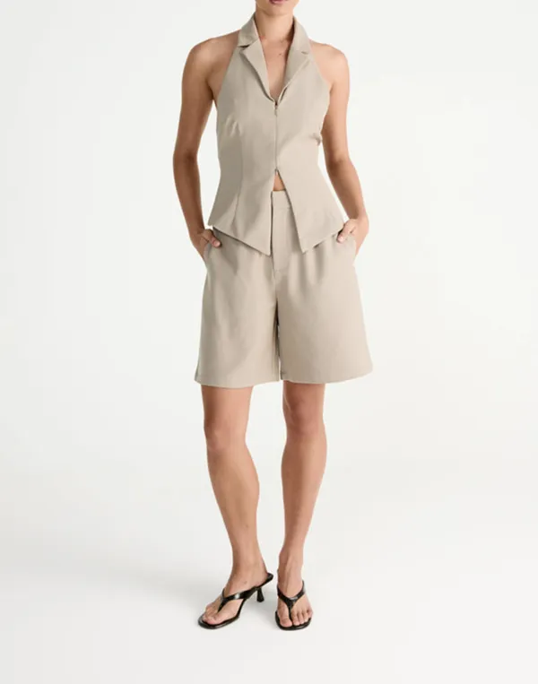 Three Dimensional Cutting High Waist Wide Leg Short Style