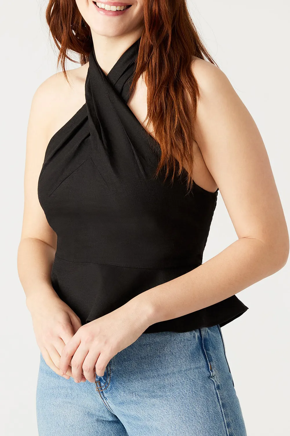 LINEN TOP BLACK