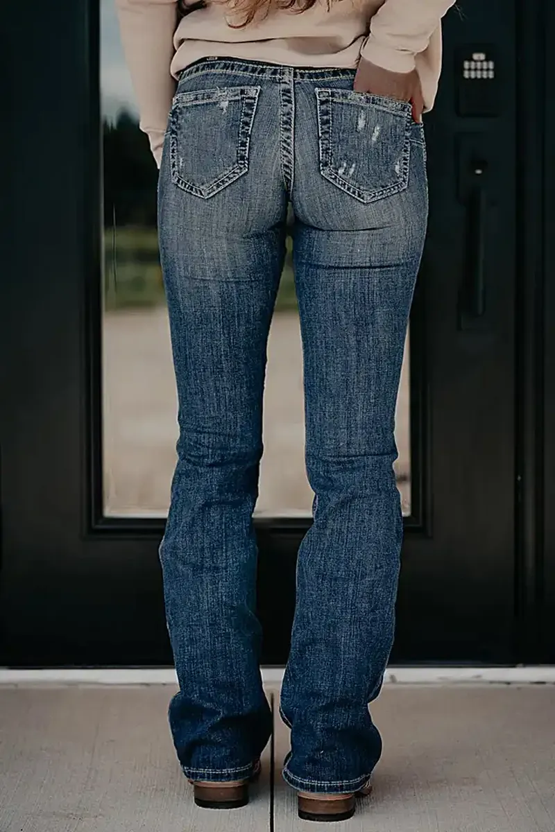 Ripped Low Waist Bootcut Jeans Without Belt