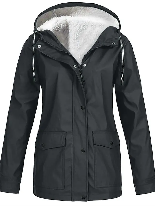 Women's Winter Coat Hoodie Jacket Windproof Warm Street Sport Daily Wear Vacation Button Pocket Drawstring with Pockets Single Breasted Hoodie Fashion Daily Plush Street Style Solid Color Regular Fit